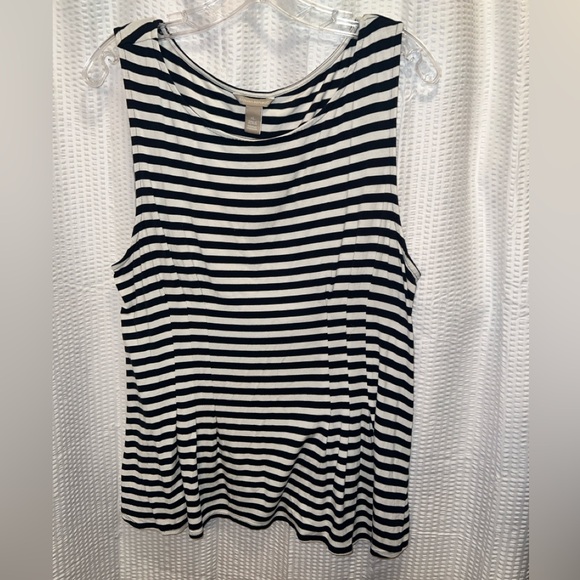 Banana Republic Pleated French Striped Knit Sleeveless Top, True Navy, Size XL - Picture 2 of 7